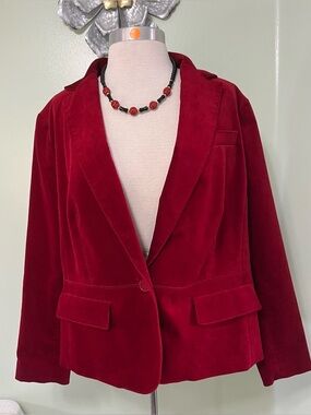 Talbots Velvet Cotton Blazer Jacket - Rich Burgundy Petite Size 20WP
